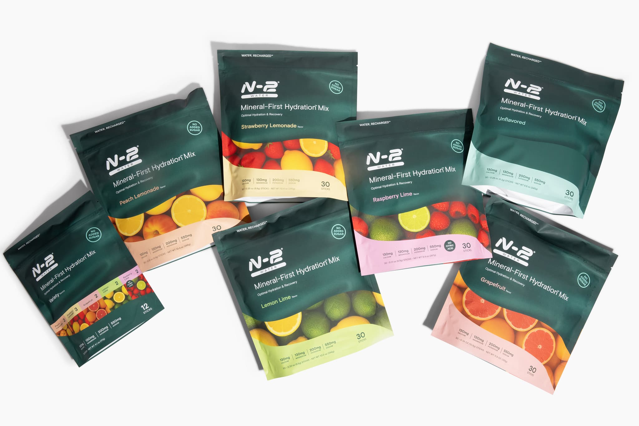 N-2 Mineral-First Hydration Mix product lineup — all flavors